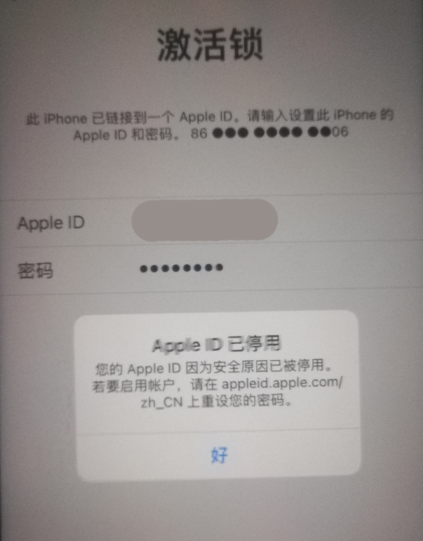 樊城苹果手机维修分享iPhone 12 出现提示“Apple ID 已停用”怎么办 